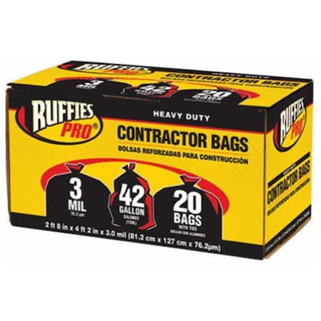 Berry Plastics Berry Plastics 1190270 20 Pack; 42 Gallon; Black Contractor Bag 106286